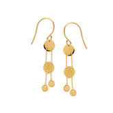 14K Yellow Gold Shiny Drop Round Discs Earrings fine designer jewelry for men and women